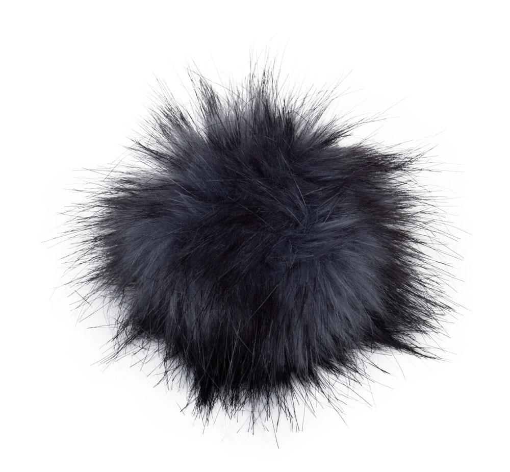 Fell Pompon mit Druckknopf smoke