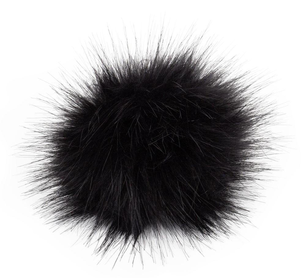 Fell Pompon mit Druckknopf black