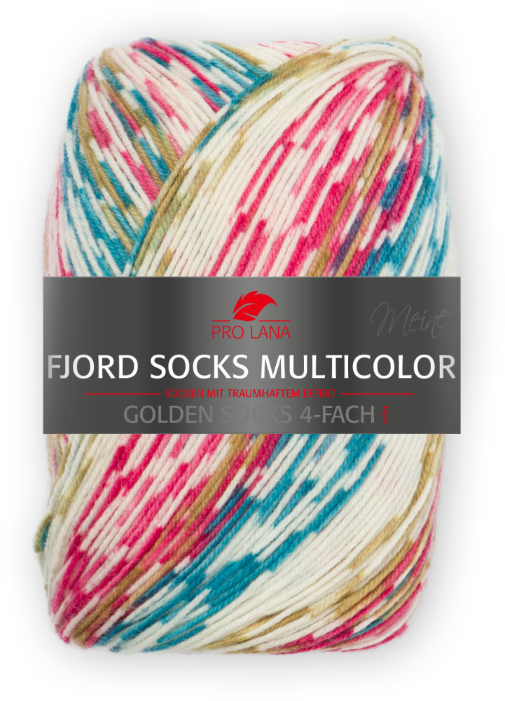 Fjord Socks Multicolor - 4-fach Sockenwolle von Pro Lana 0482 - petrol / pink