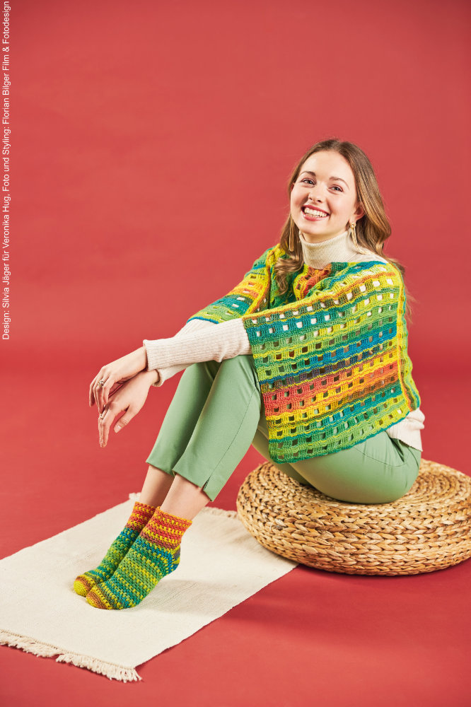 Poncho mit Sommersocken | Anleitungsheft + Wolle Paint Socks  | Häkeln | Veronika Hug, Woolly Hugs, Christophorus Verlag