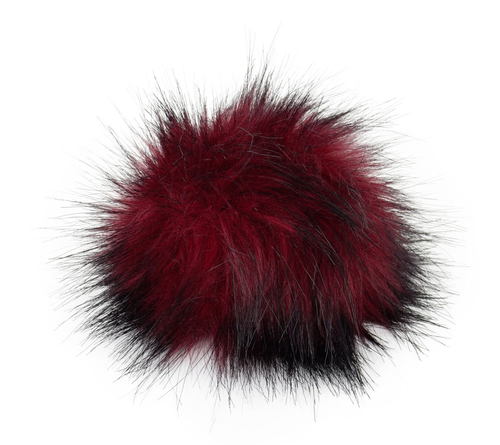 Fell Pompon mit Druckknopf red